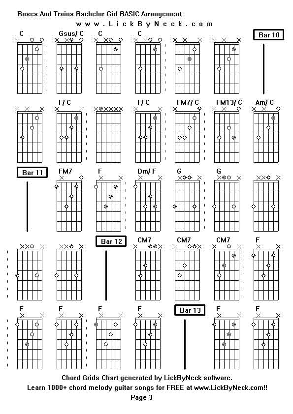 Chord Grids Chart of chord melody fingerstyle guitar song-Buses And Trains-Bachelor Girl-BASIC Arrangement,generated by LickByNeck software.